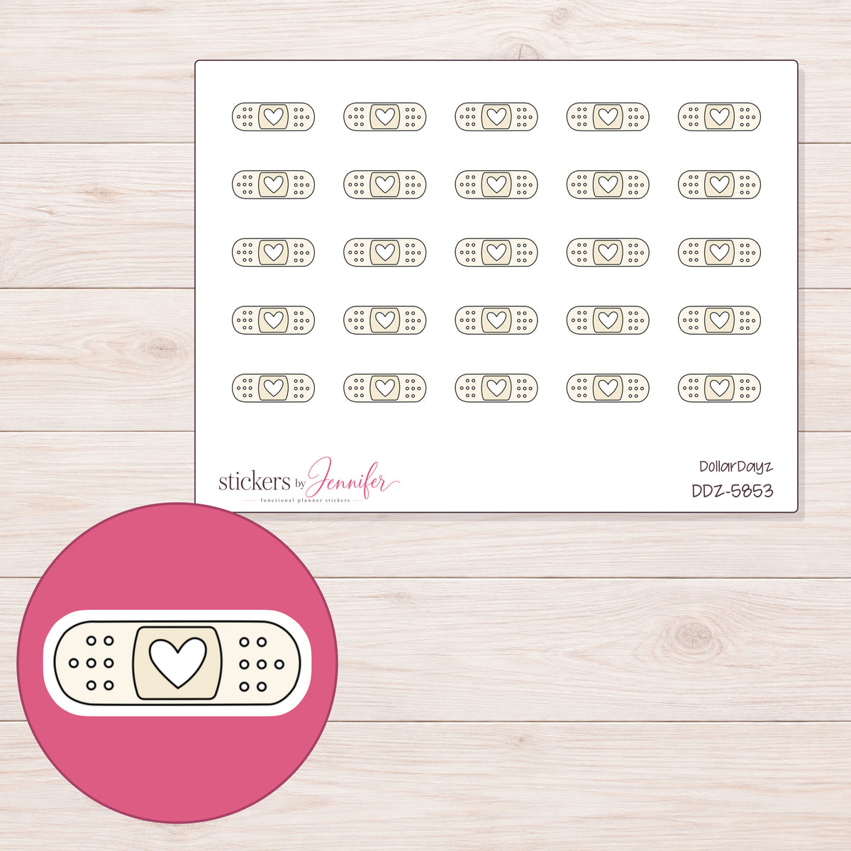 DDZ-5853 planner sticker sheet with enlarged sticker detail