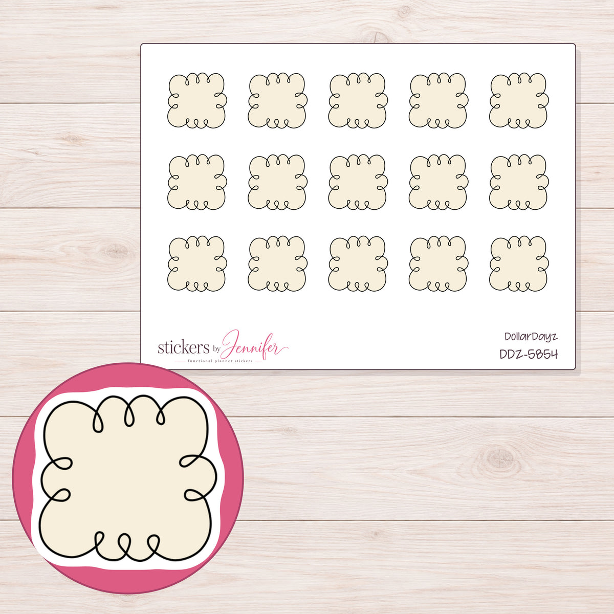 DDZ-5854 planner sticker sheet with enlarged sticker detail