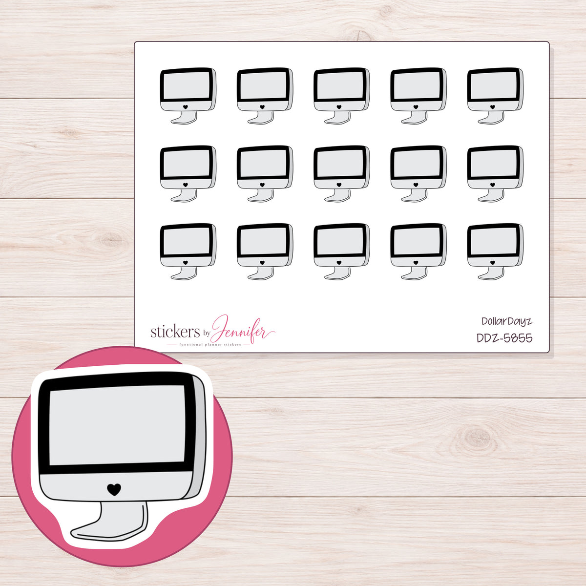 DDZ-5855 planner sticker sheet with enlarged sticker detail