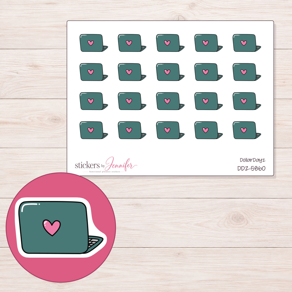 DDZ-5860 planner sticker sheet with enlarged sticker detail