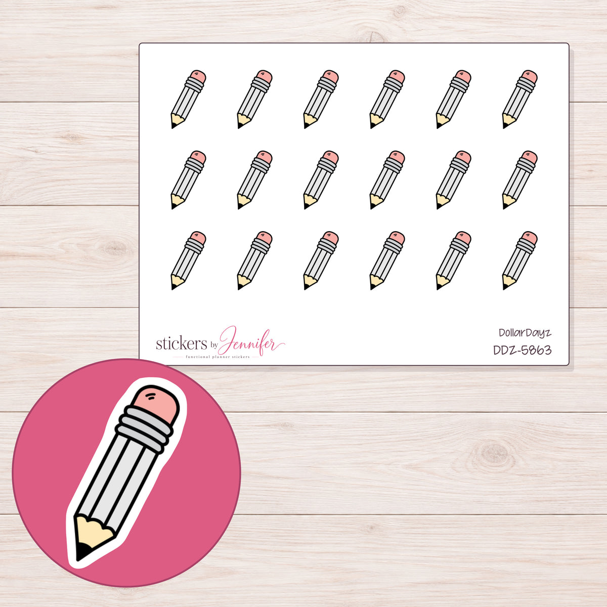 DDZ-5863 planner sticker sheet with enlarged sticker detail