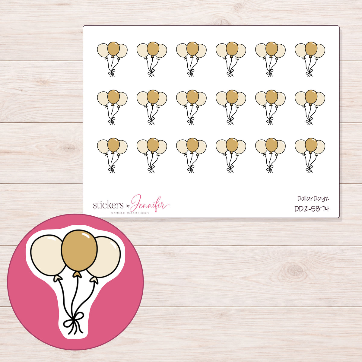 DDZ-5874 planner sticker sheet with enlarged sticker detail