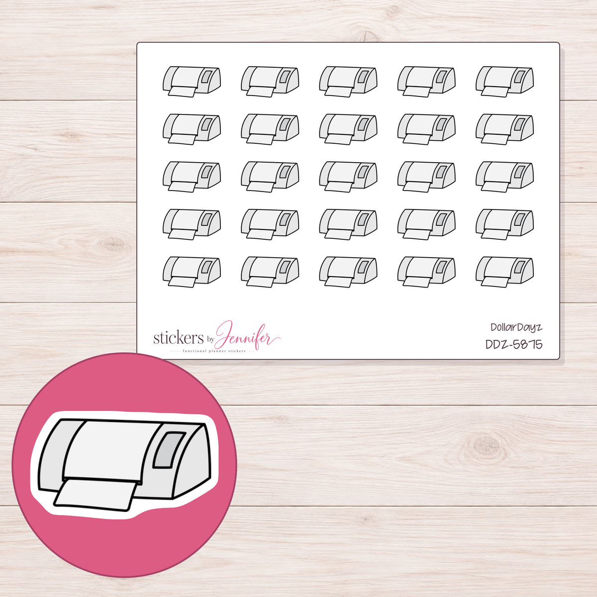DDZ-5875 planner sticker sheet with enlarged sticker detail