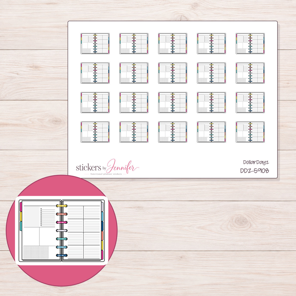 DDZ-5908 planner sticker sheet with enlarged sticker detail