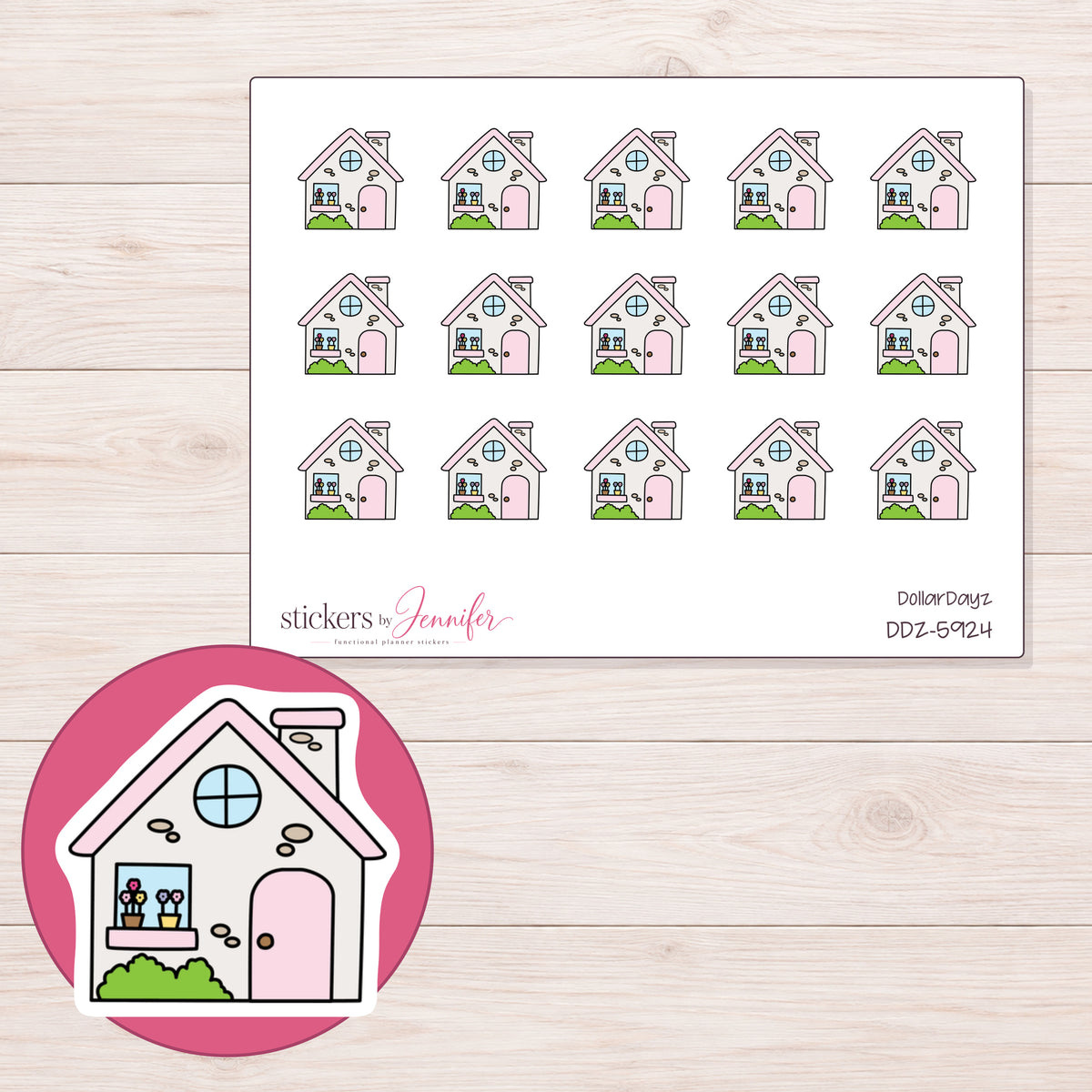 DDZ-5924 planner sticker sheet with enlarged sticker detail