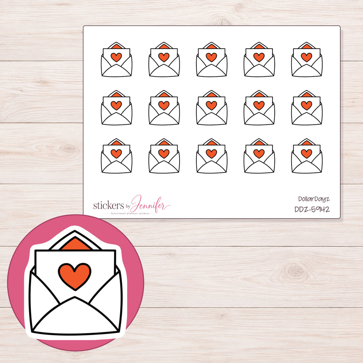 DDZ-5942 planner sticker sheet with enlarged sticker detail