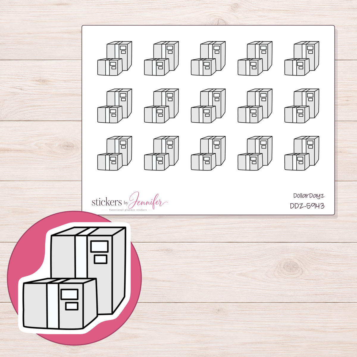 DDZ-5943 planner sticker sheet with enlarged sticker detail