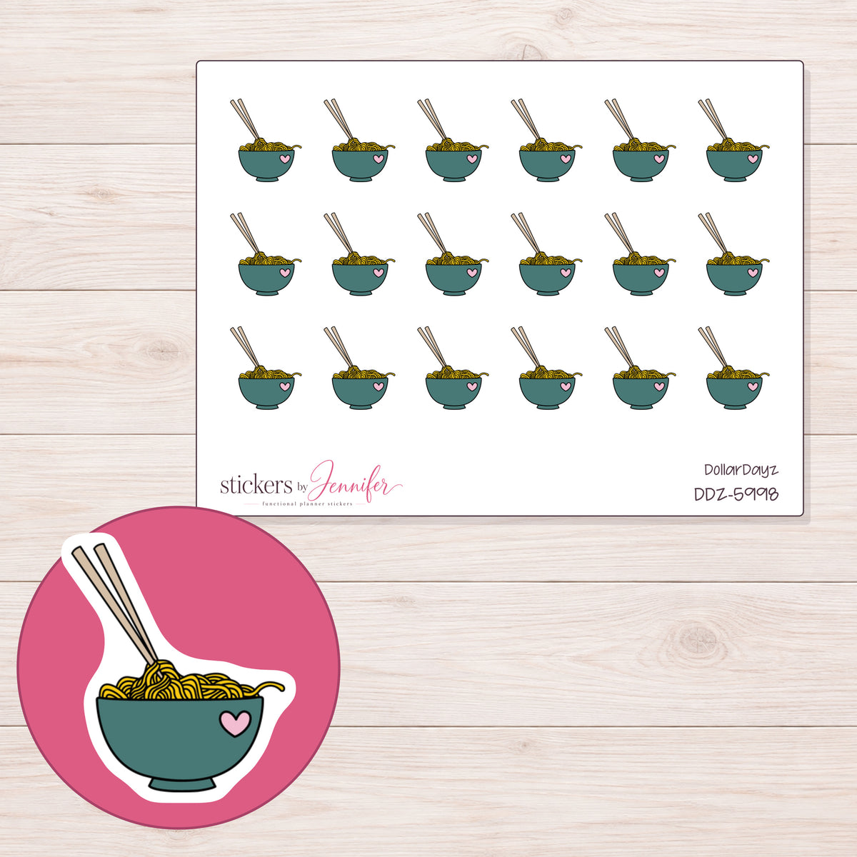 DDZ-5998 planner sticker sheet with enlarged sticker detail