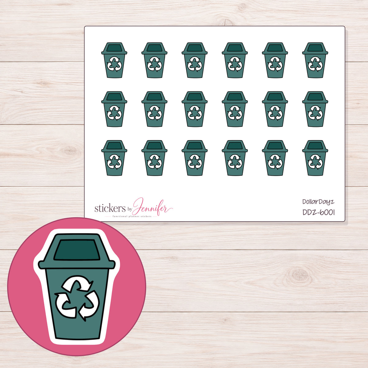 DDZ-6001 planner sticker sheet with enlarged sticker detail