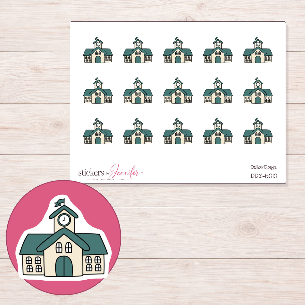 DDZ-6010 planner sticker sheet with enlarged sticker detail