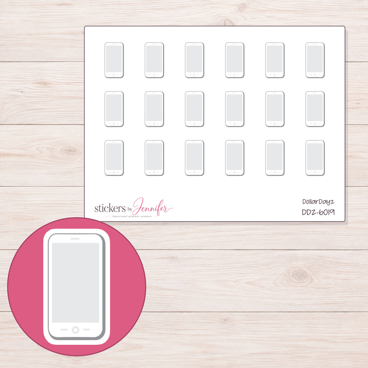 DDZ-6019 planner sticker sheet with enlarged sticker detail