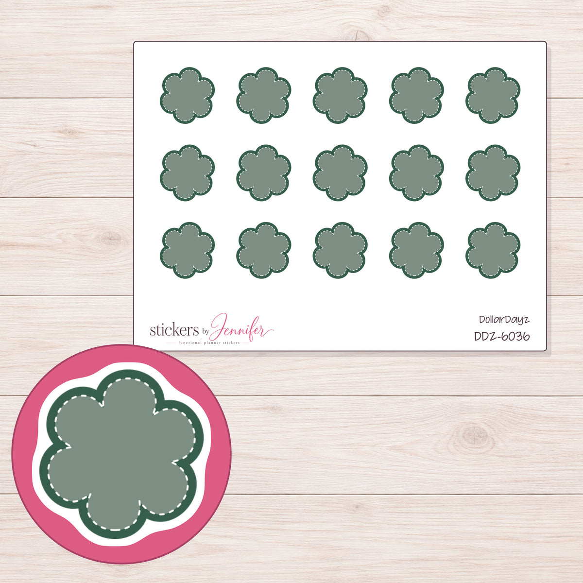 DDZ-6036 planner sticker sheet with enlarged sticker detail