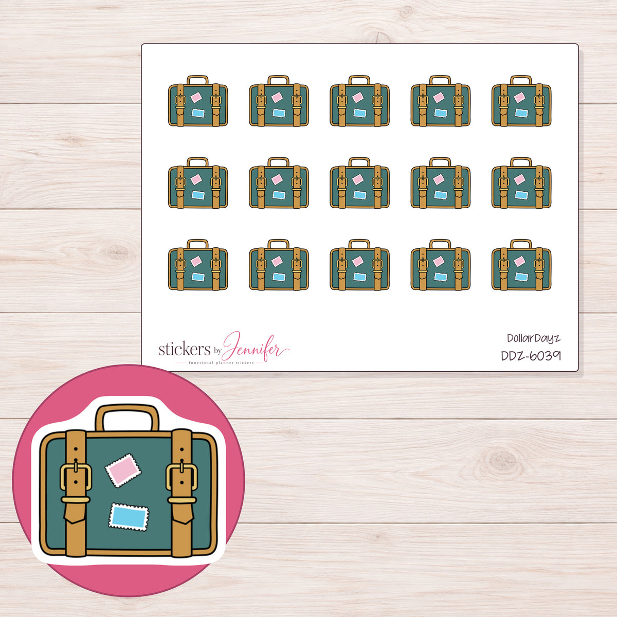 DDZ-6039 planner sticker sheet with enlarged sticker detail