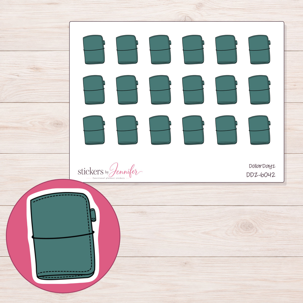 DDZ-6042 planner sticker sheet with enlarged sticker detail