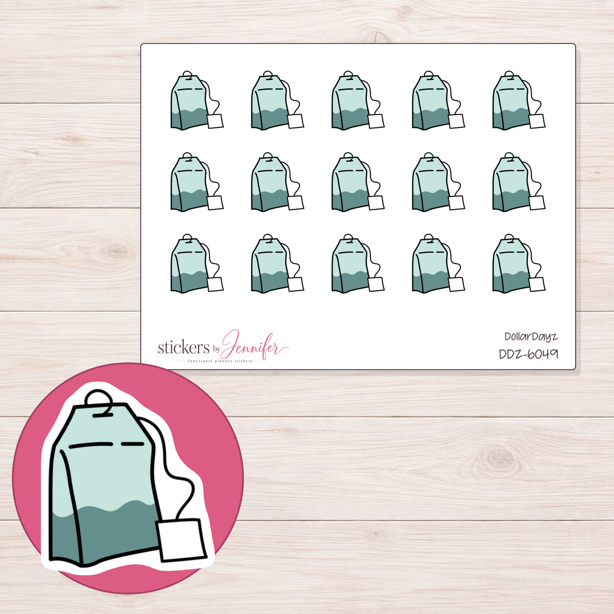 DDZ-6049 planner sticker sheet with enlarged sticker detail
