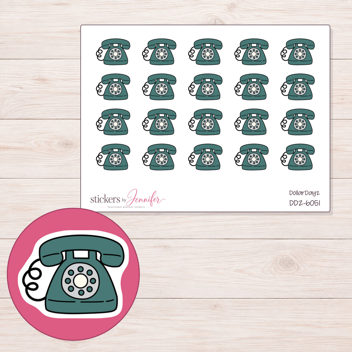 DDZ-6051 planner sticker sheet with enlarged sticker detail