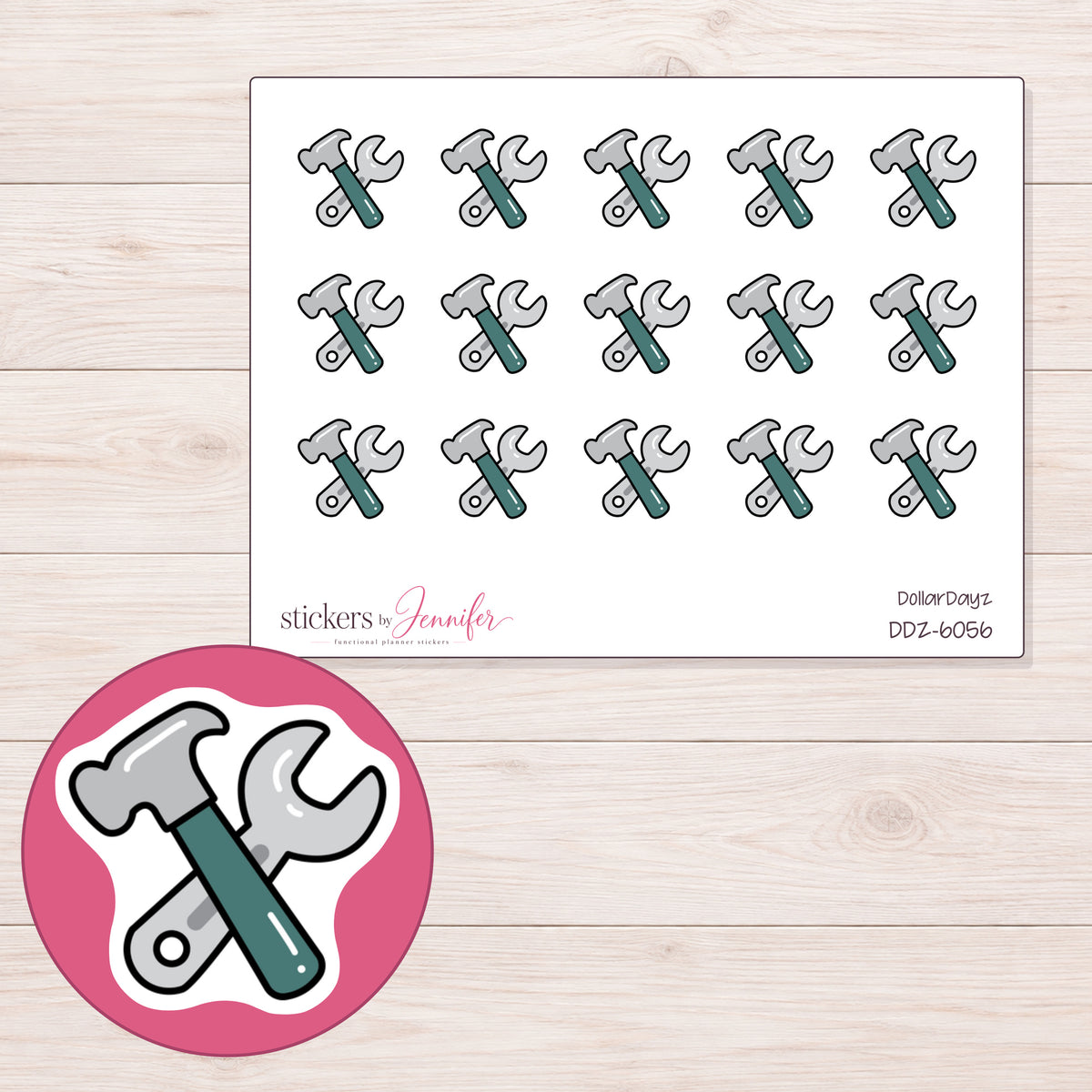 DDZ-6056 planner sticker sheet with enlarged sticker detail