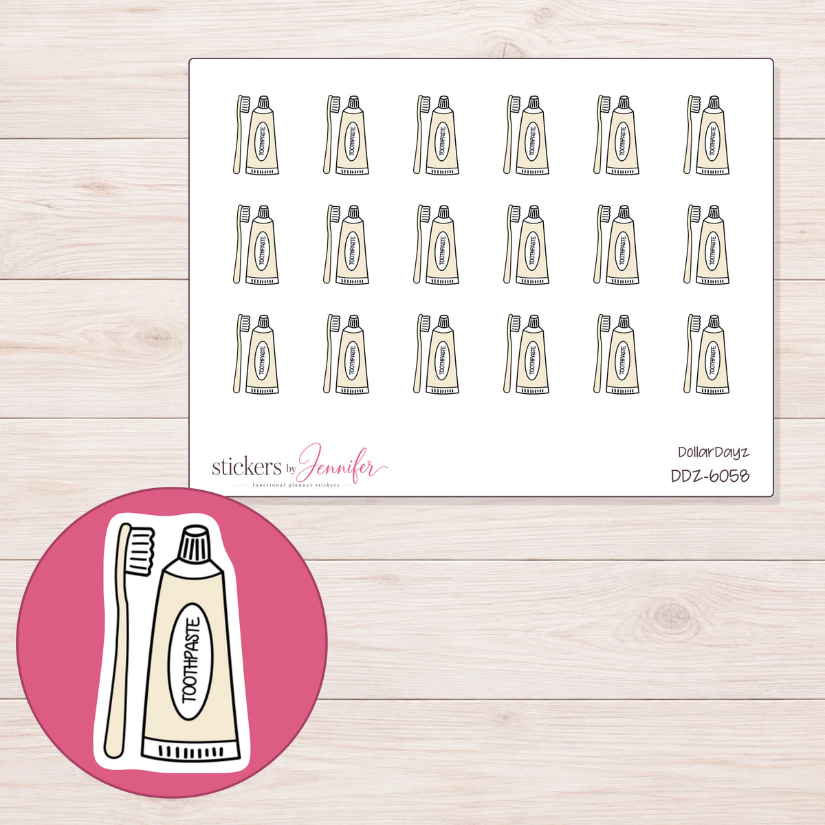 DDZ-6058 planner sticker sheet with enlarged sticker detail