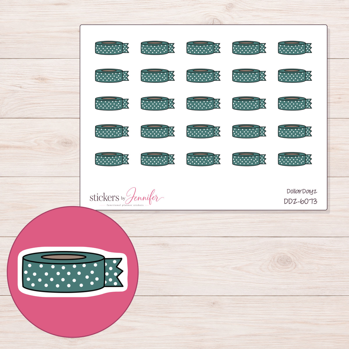 DDZ-6073 planner sticker sheet with enlarged sticker detail