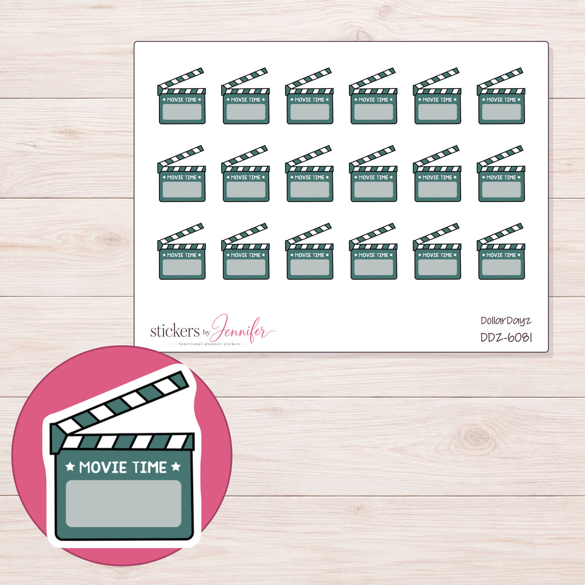 DDZ-6081 planner sticker sheet with enlarged sticker detail