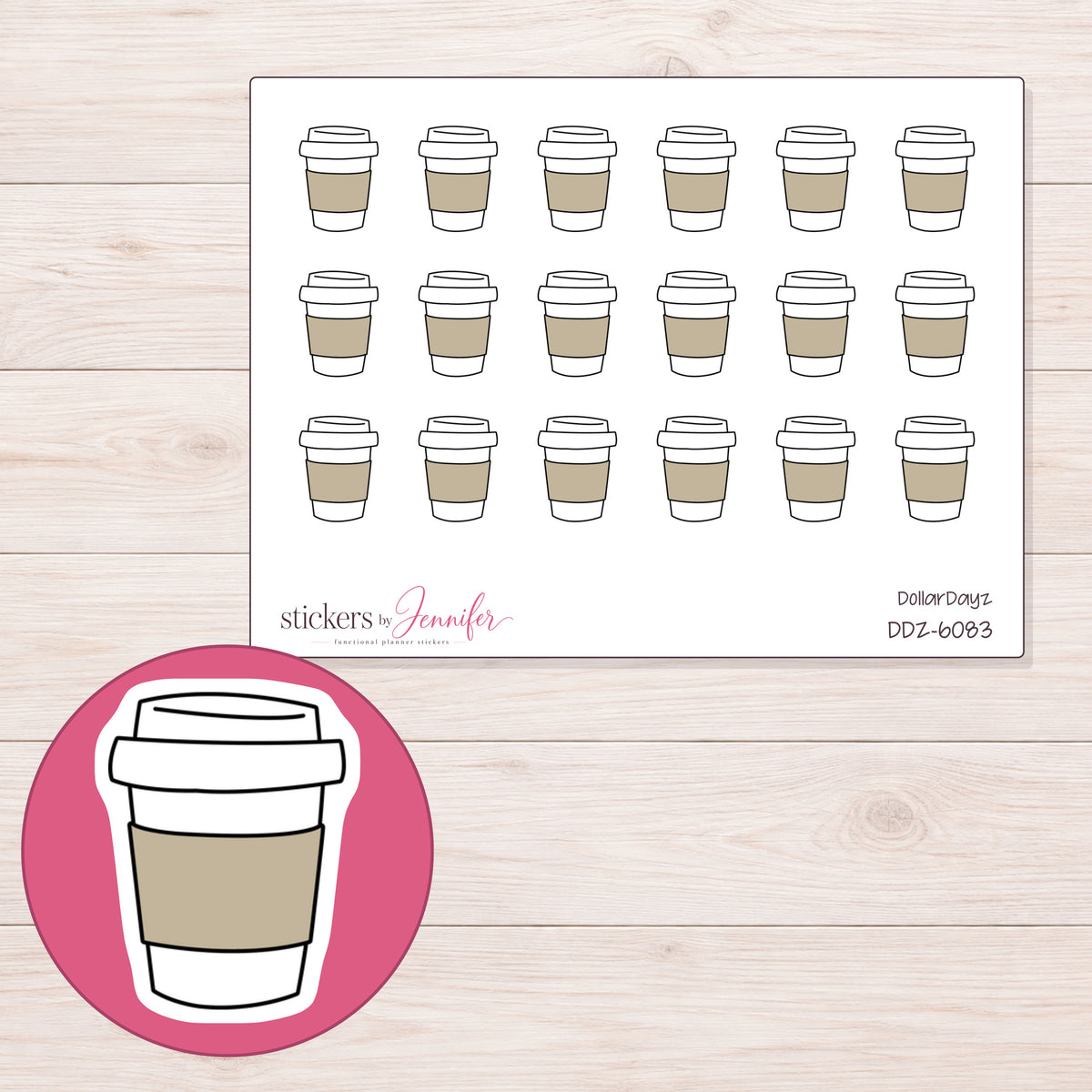 DDZ-6083 planner sticker sheet with enlarged sticker detail