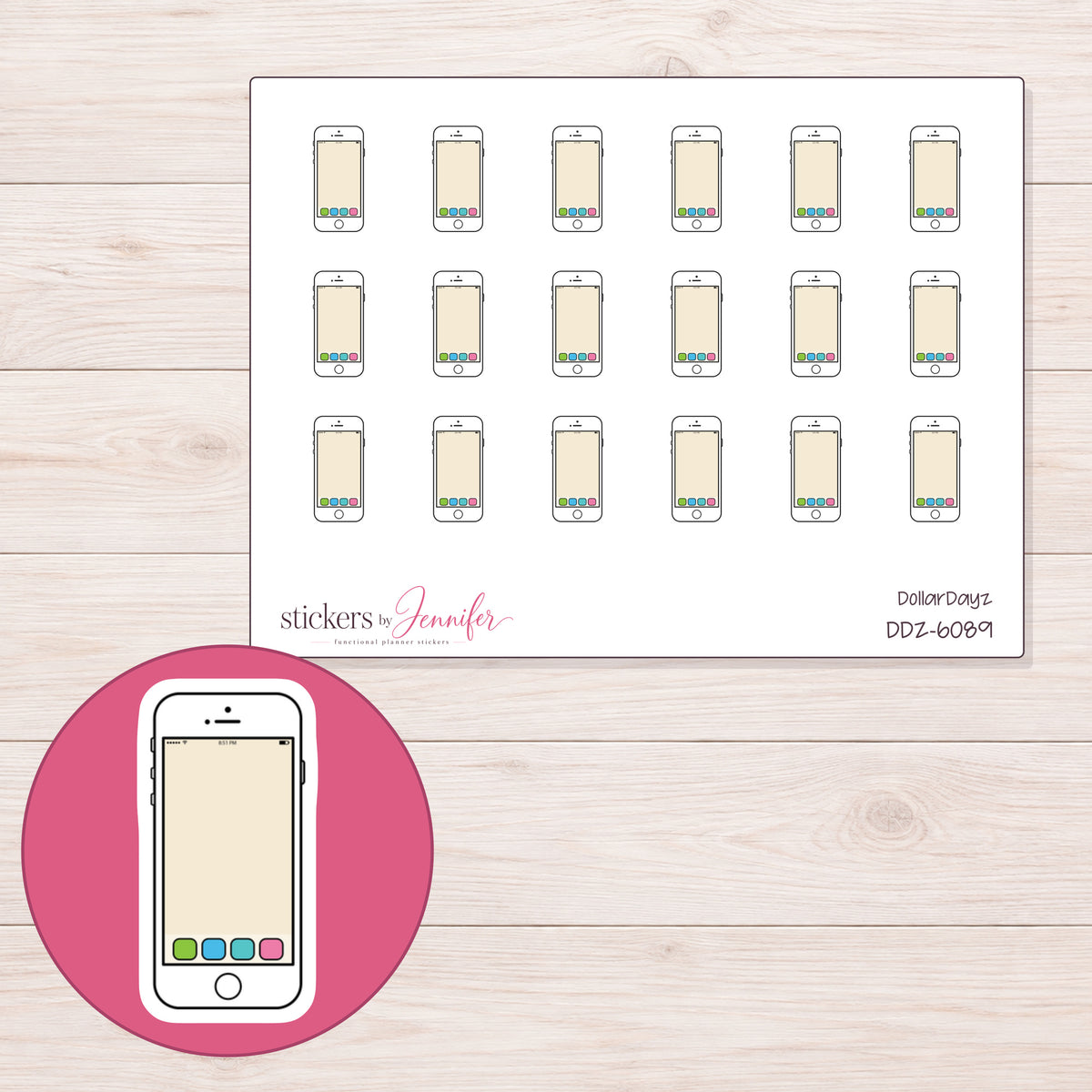 DDZ-6089 planner sticker sheet with enlarged sticker detail