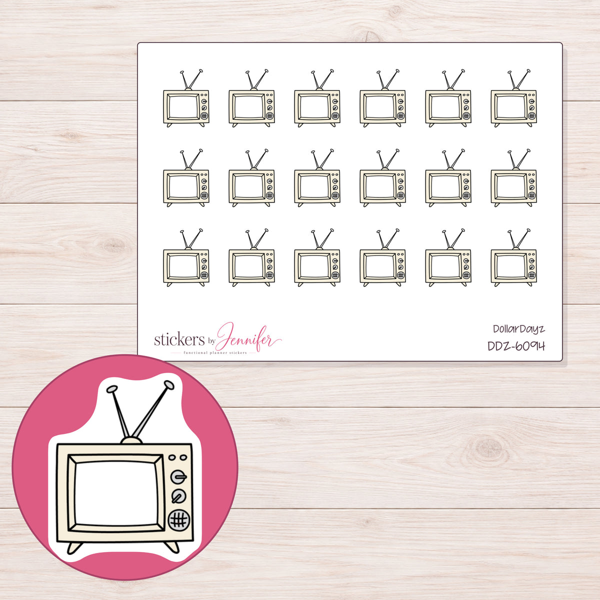 DDZ-6094 planner sticker sheet with enlarged sticker detail