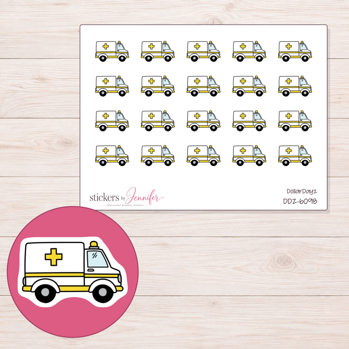 DDZ-6098 planner sticker sheet with enlarged sticker detail