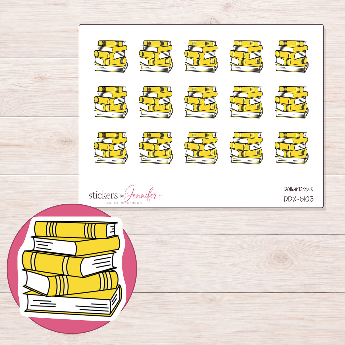 DDZ-6105 planner sticker sheet with enlarged sticker detail