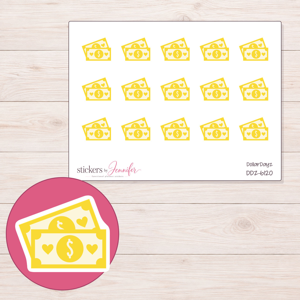 DDZ-6120 planner sticker sheet with enlarged sticker detail