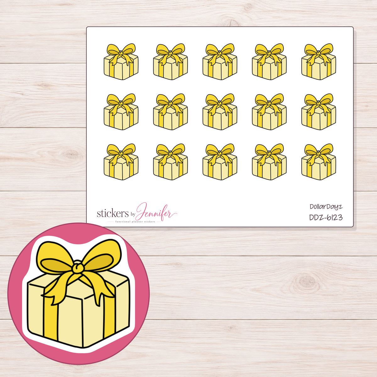 DDZ-6123 planner sticker sheet with enlarged sticker detail