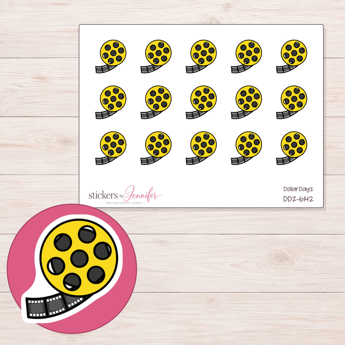 DDZ-6142 planner sticker sheet with enlarged sticker detail