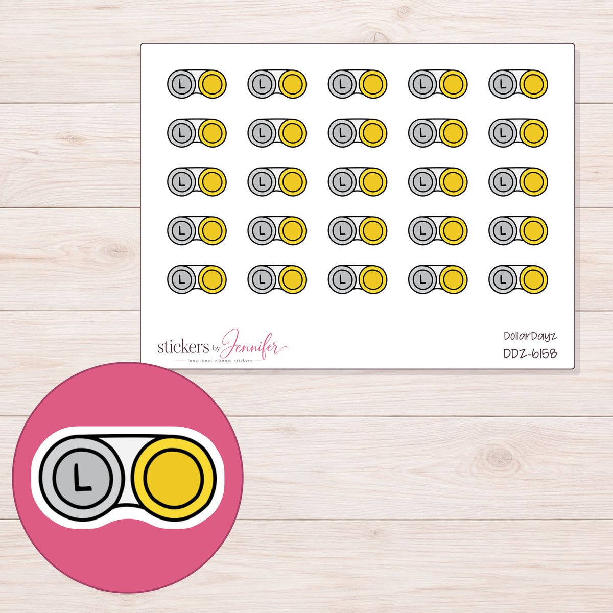 DDZ-6158 planner sticker sheet with enlarged sticker detail