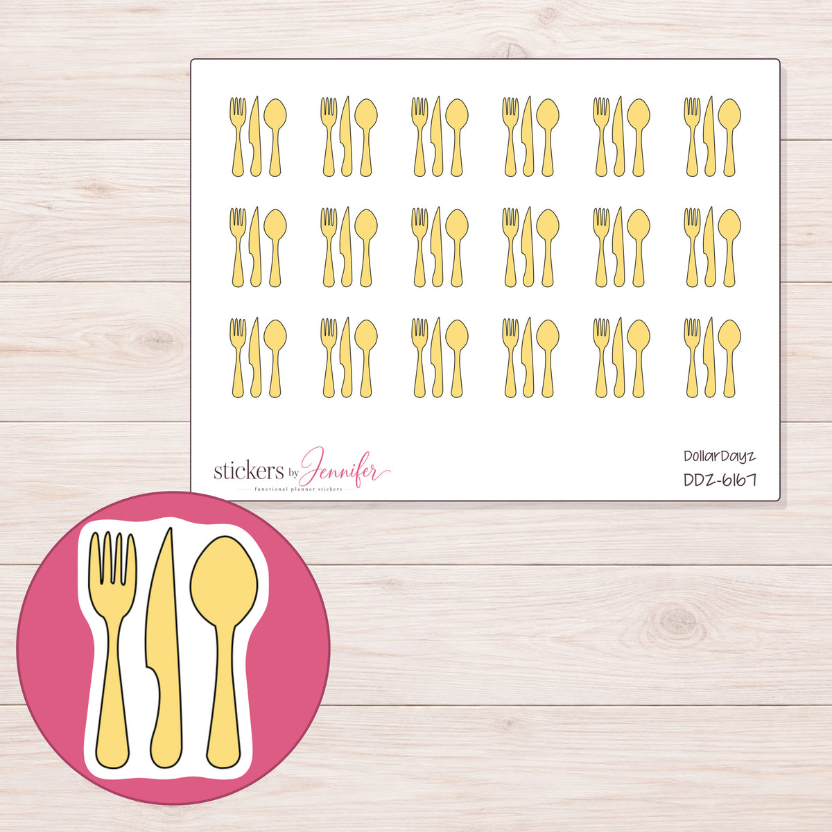 DDZ-6167 planner sticker sheet with enlarged sticker detail