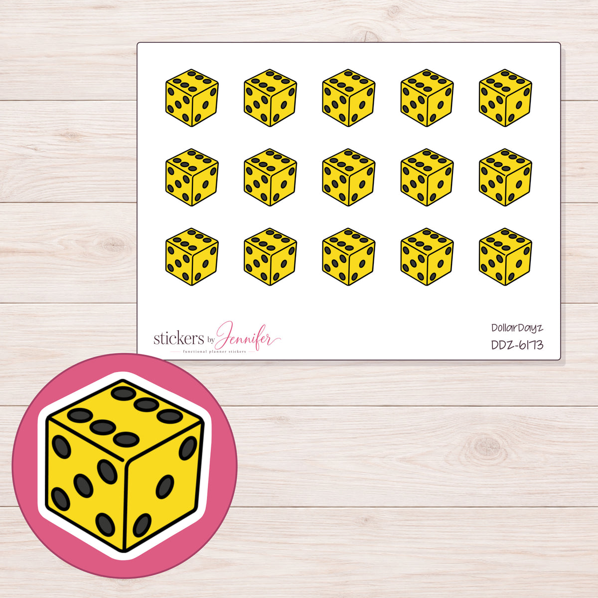 DDZ-6173 planner sticker sheet with enlarged sticker detail