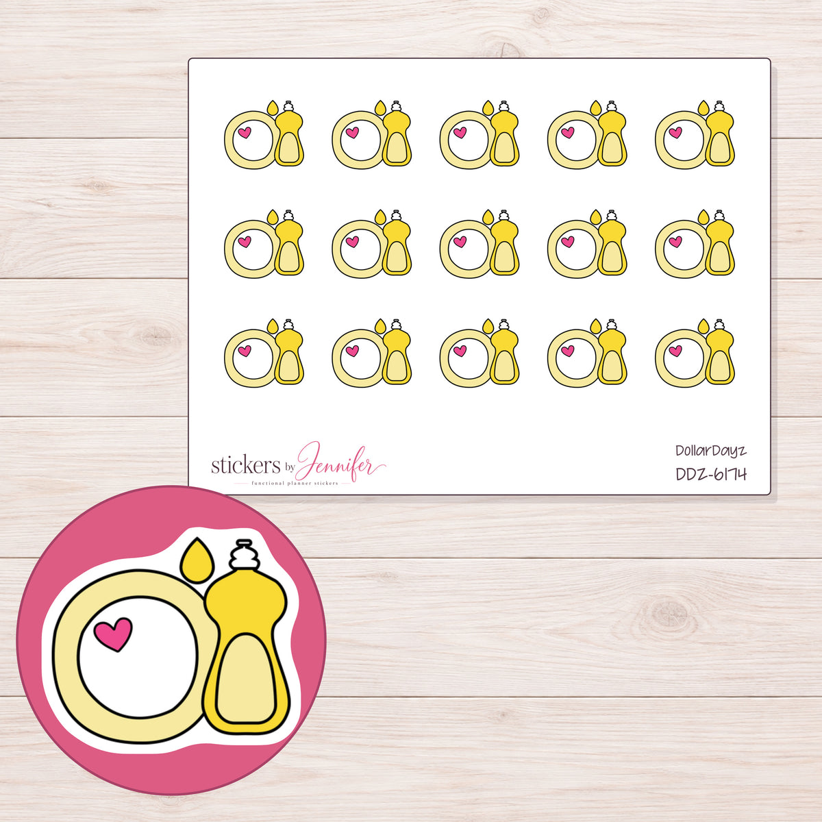 DDZ-6174 planner sticker sheet with enlarged sticker detail