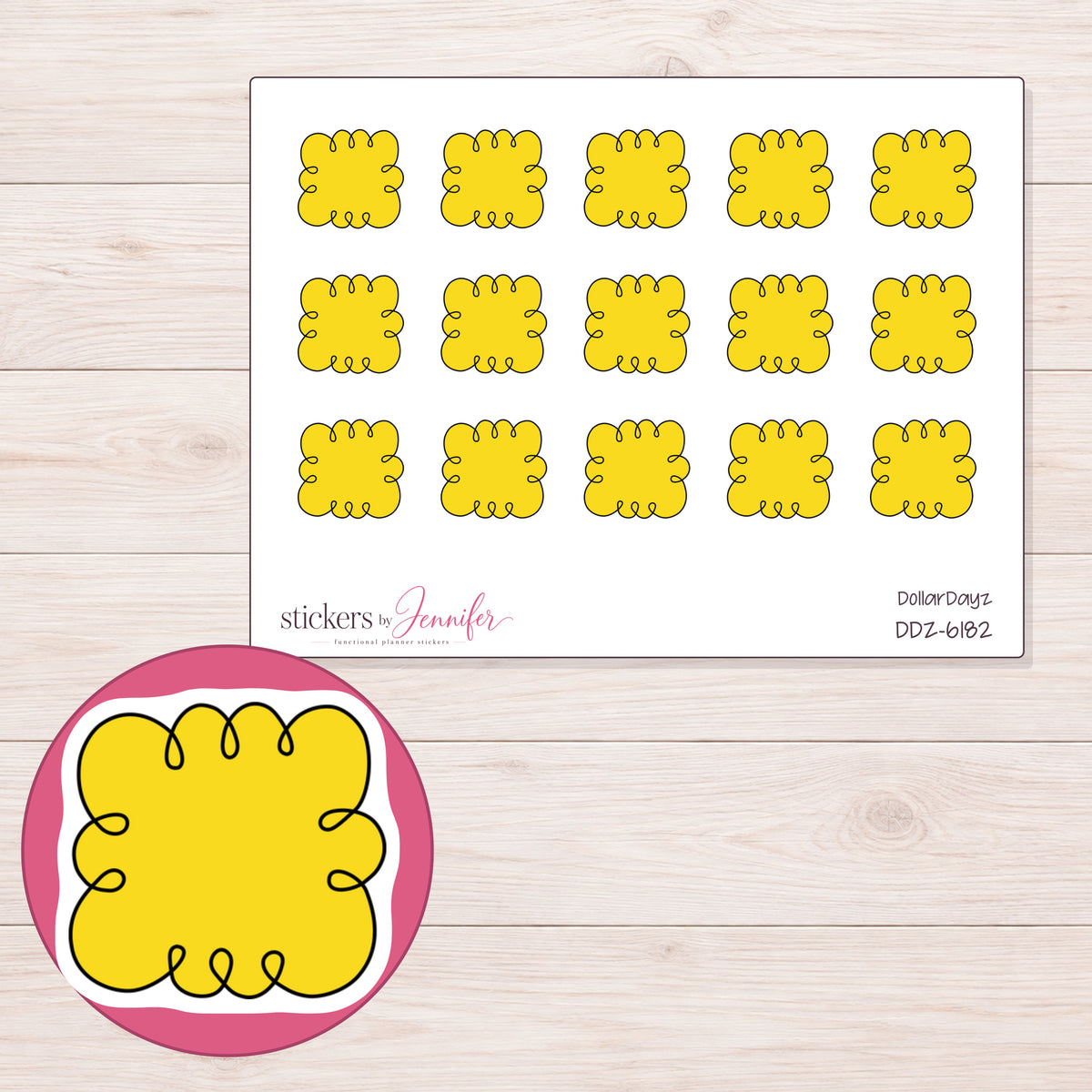 DDZ-6182 planner sticker sheet with enlarged sticker detail