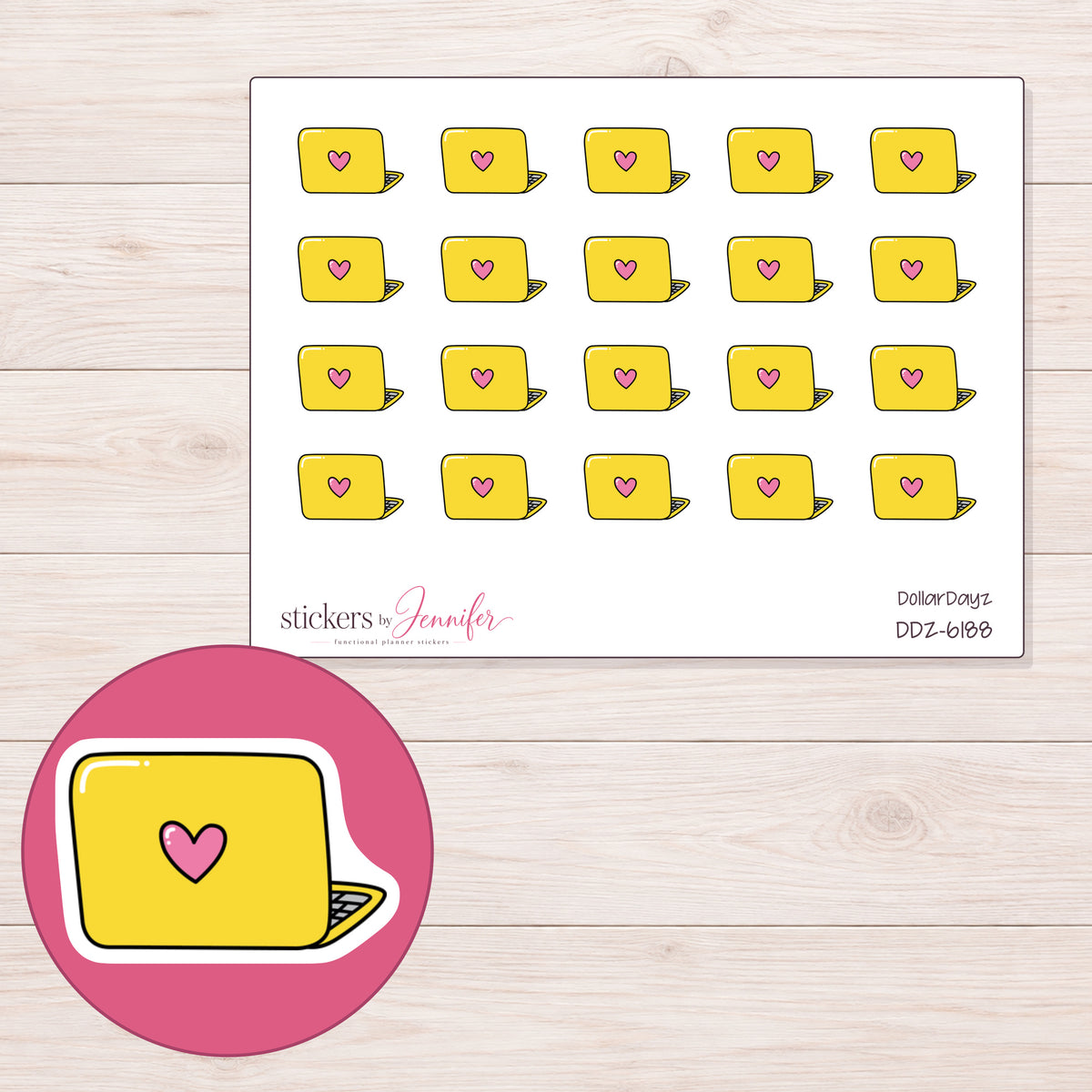 DDZ-6188 planner sticker sheet with enlarged sticker detail