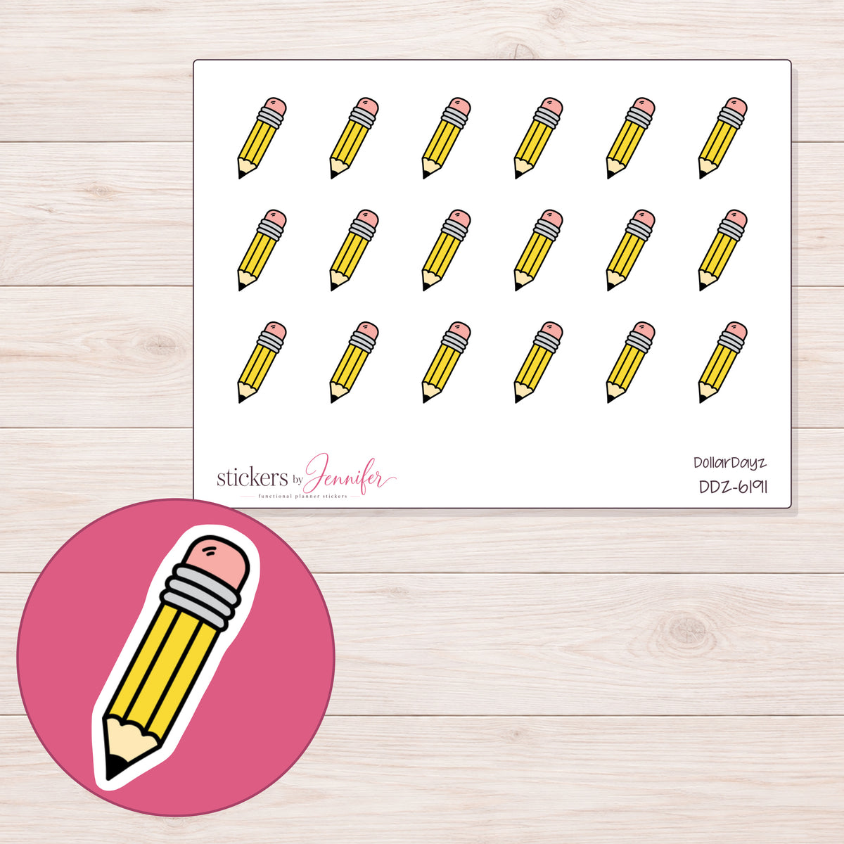 DDZ-6191 planner sticker sheet with enlarged sticker detail