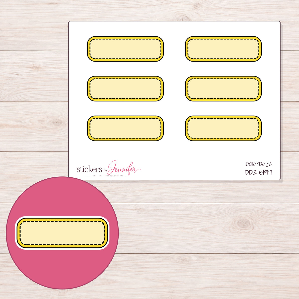 DDZ-6197 planner sticker sheet with enlarged sticker detail