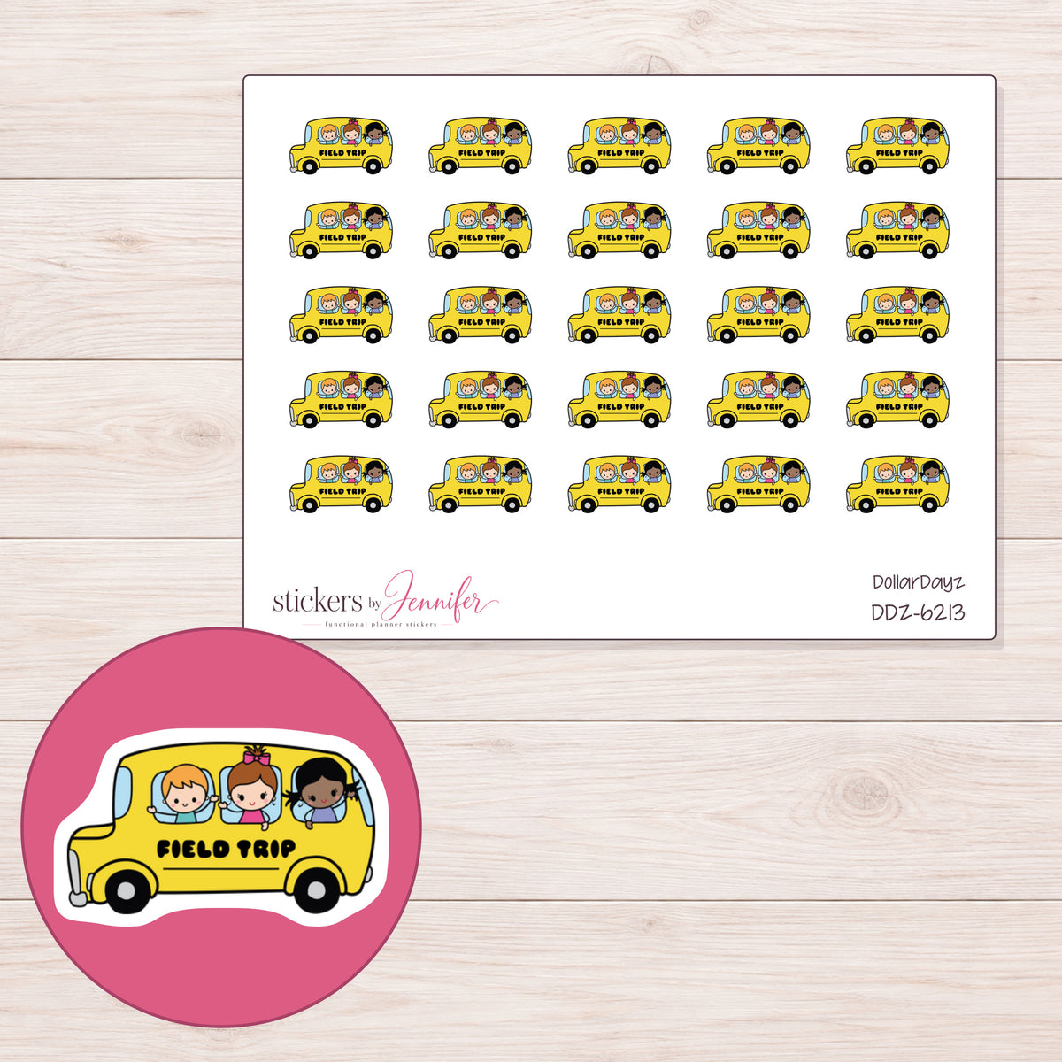 DDZ-6213 planner sticker sheet with enlarged sticker detail