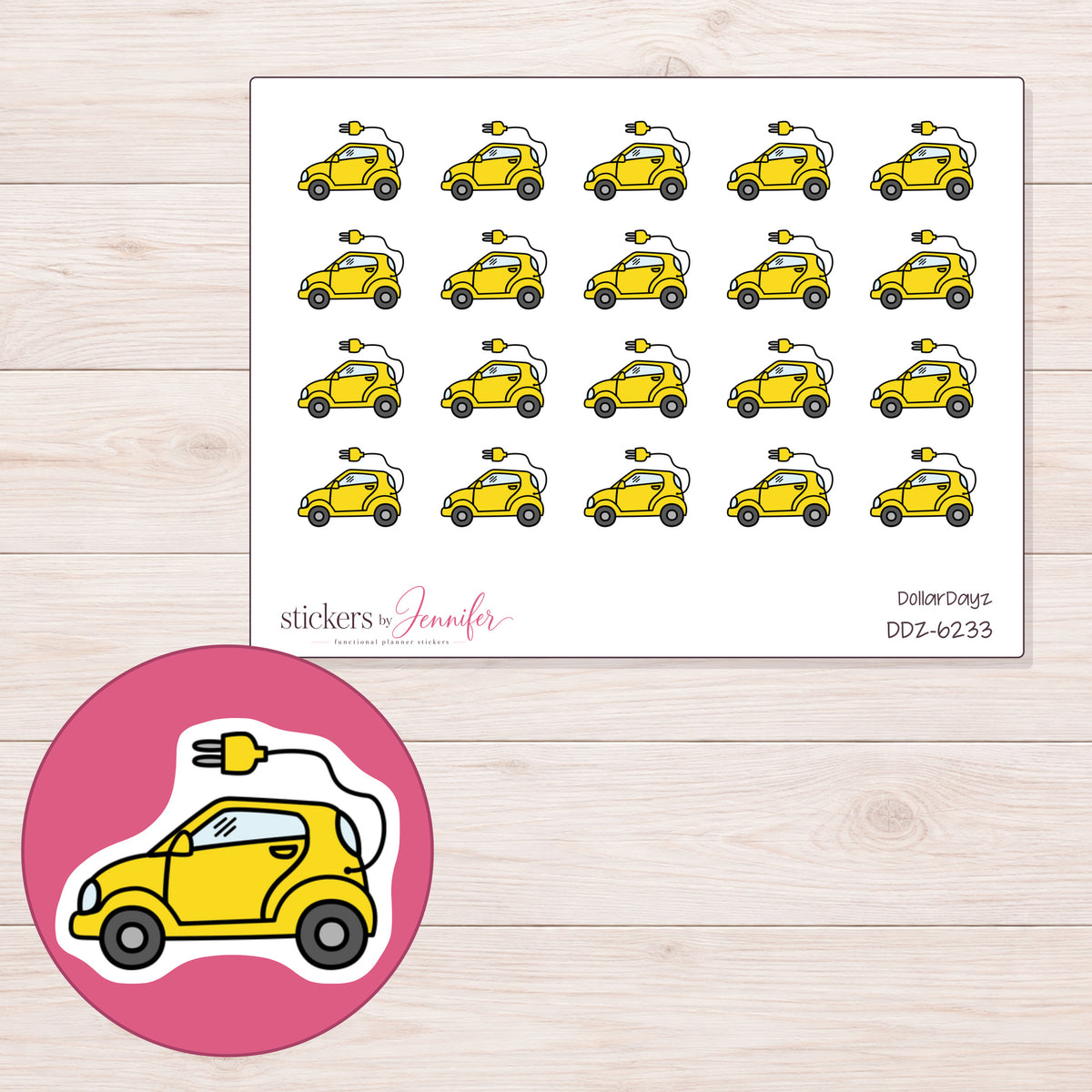 DDZ-6233 planner sticker sheet with enlarged sticker detail