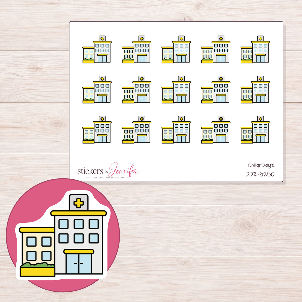 DDZ-6250 planner sticker sheet with enlarged sticker detail