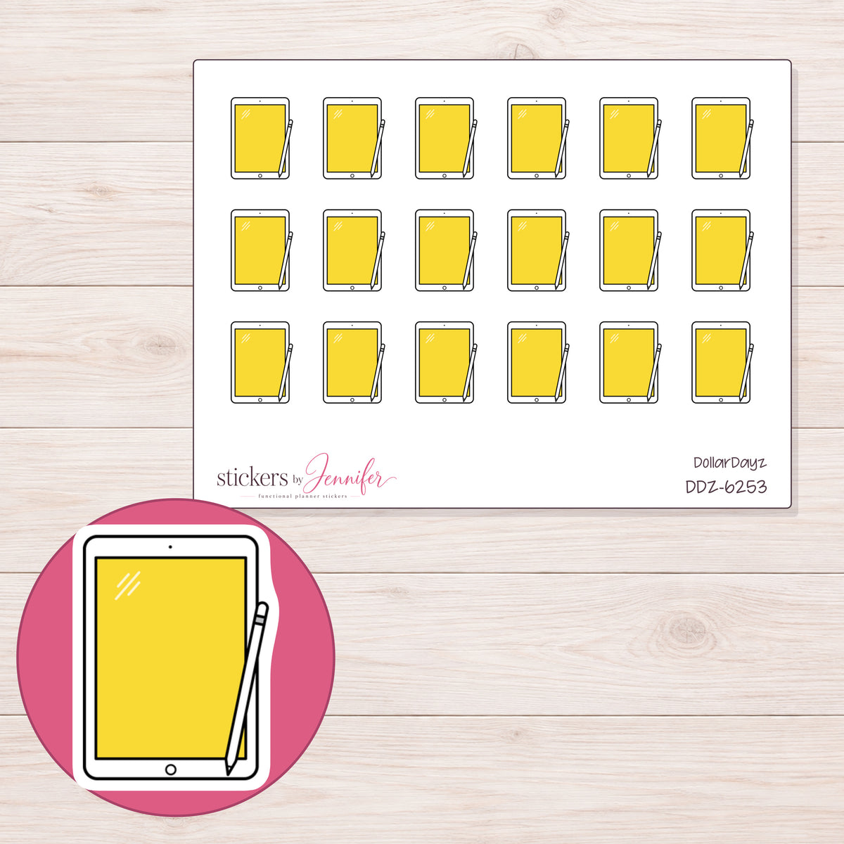 DDZ-6253 planner sticker sheet with enlarged sticker detail