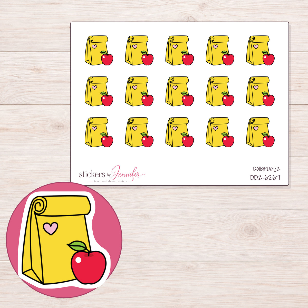 DDZ-6267 planner sticker sheet with enlarged sticker detail
