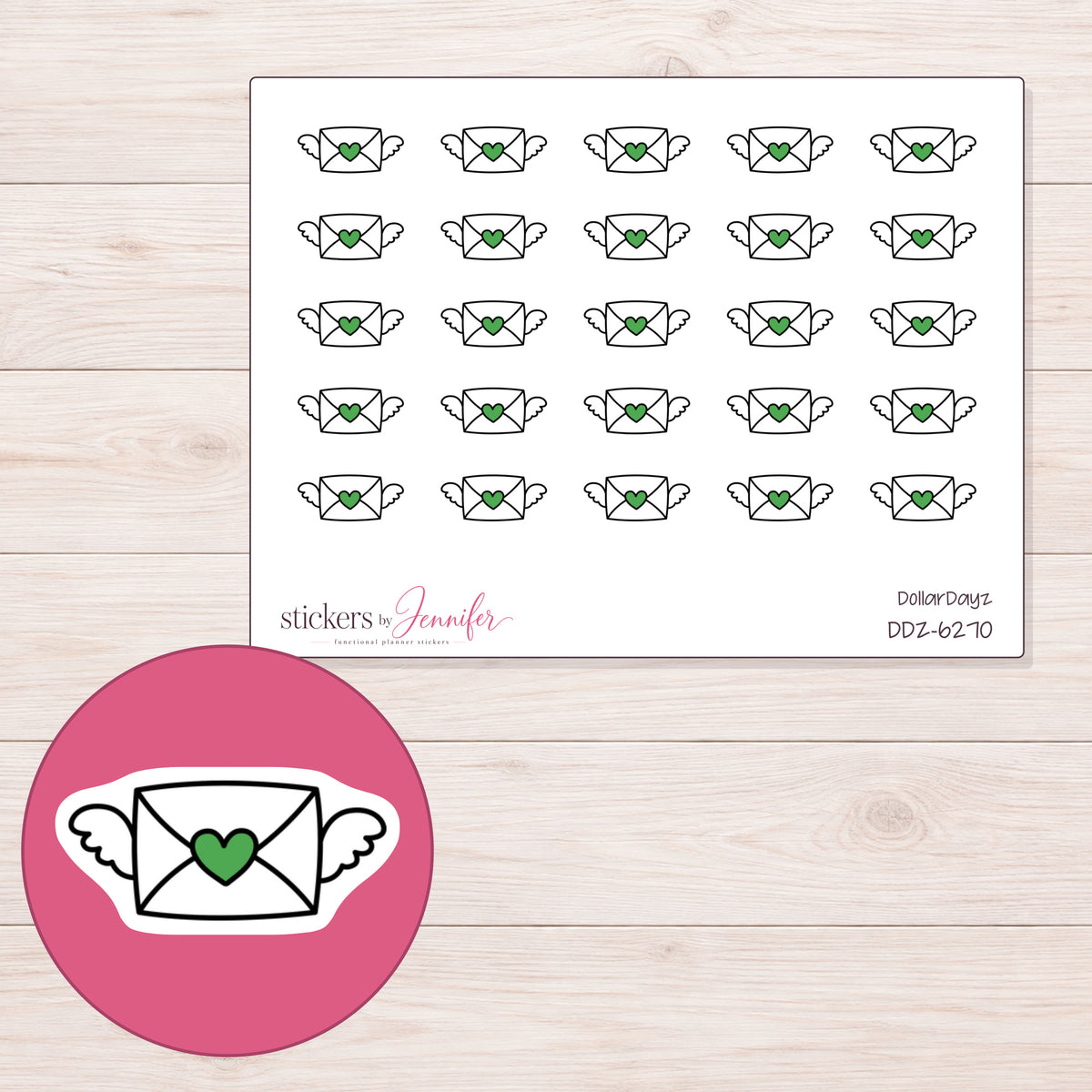 DDZ-6270 planner sticker sheet with enlarged sticker detail