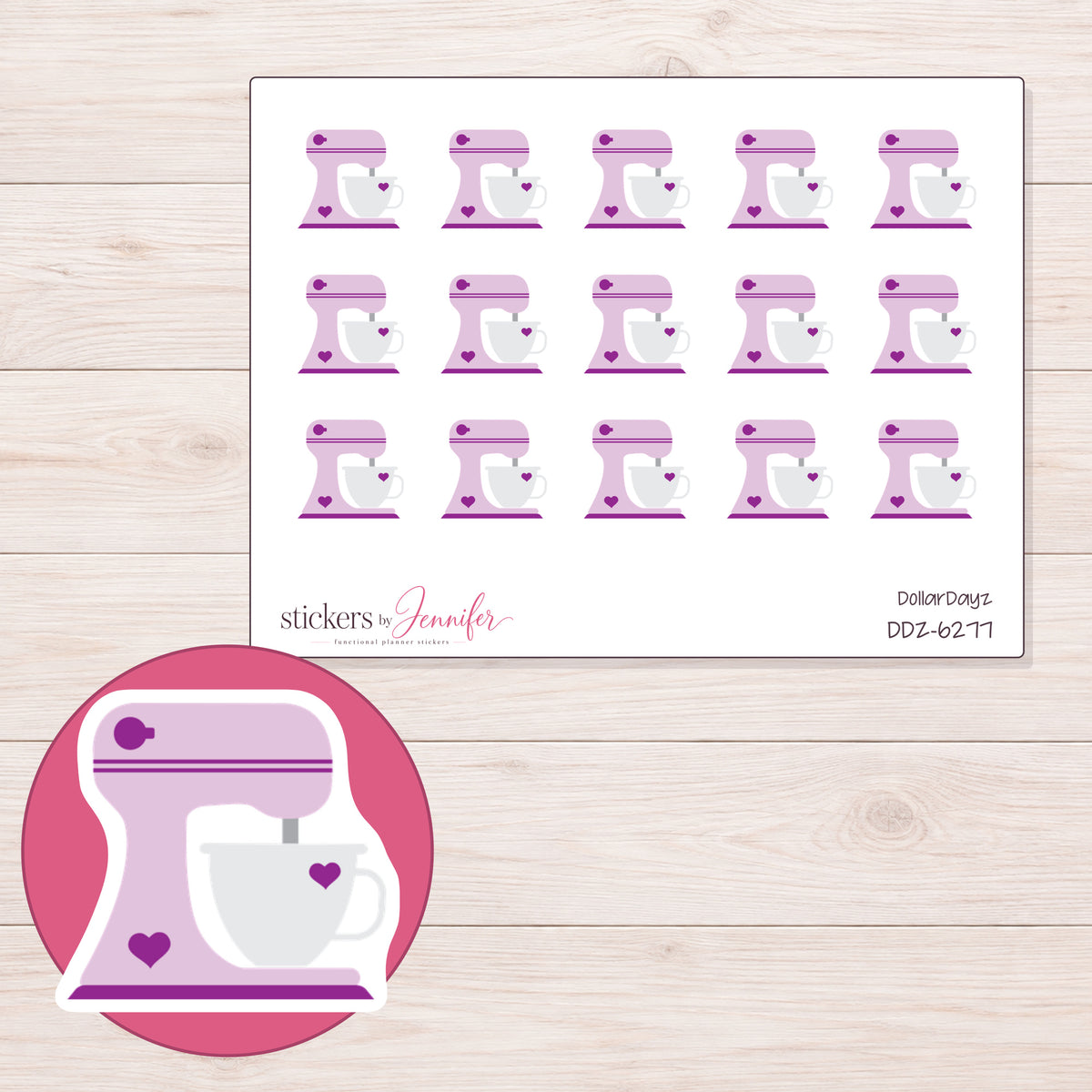 DDZ-6277 planner sticker sheet with enlarged sticker detail