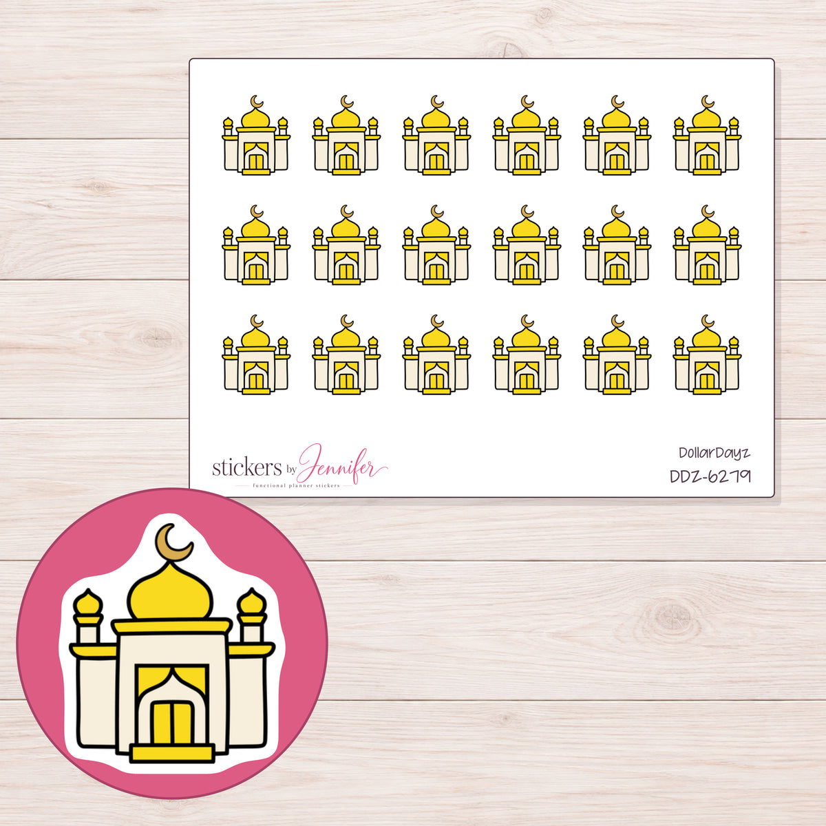 DDZ-6279 planner sticker sheet with enlarged sticker detail