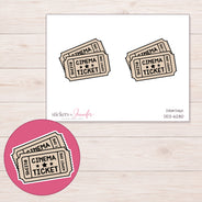 Cinema Ticket Pair Planner Stickers | DDZ-6280 — 4 × 3 inch sheet and enlarged sticker detail