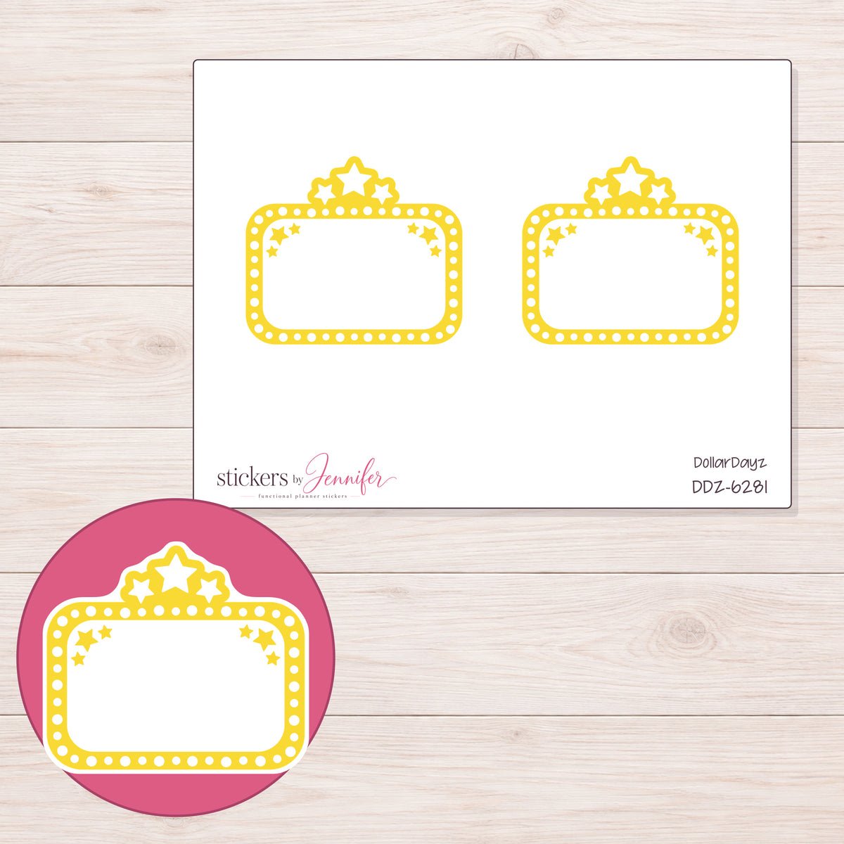 DDZ-6281 planner sticker sheet with enlarged sticker detail